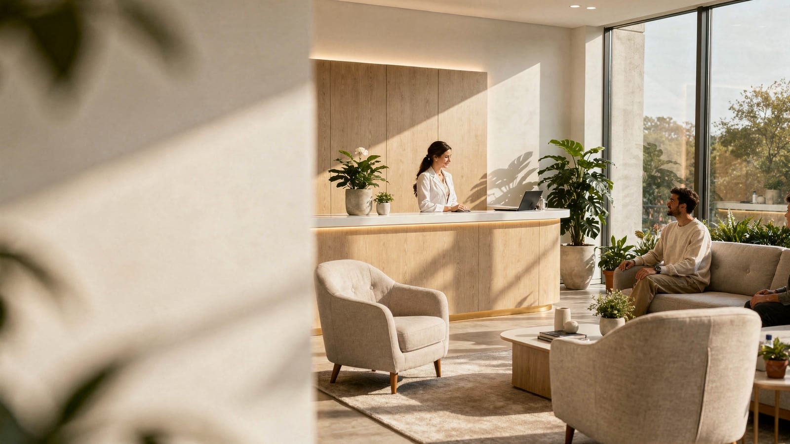 The calm, sunlit reception and waiting area of Dr. Chatterley's Highlands Ranch dental office